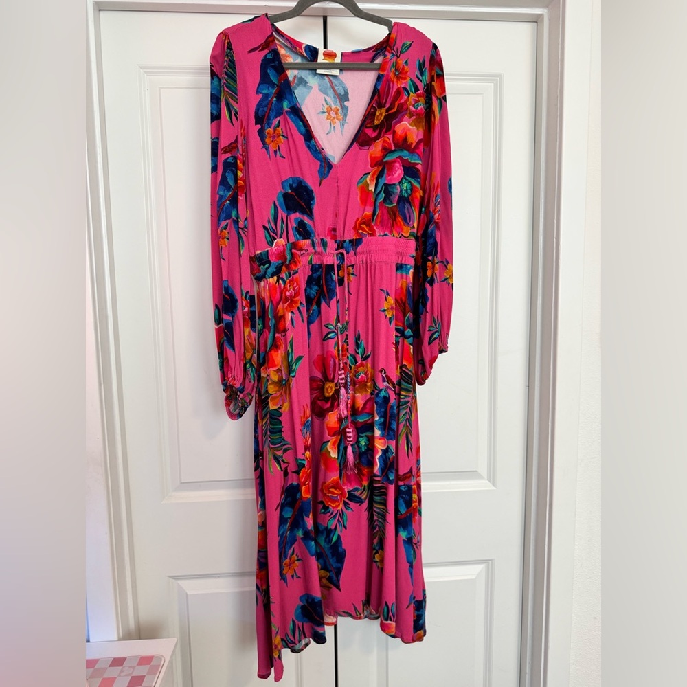 FARM RIO Anthropologie Pink Long Sleeve Sundress